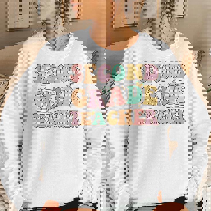 Retro Groovy Second Grade Teacher Back To School 2Nd Grade Women Sweatshirt Gifts for Her