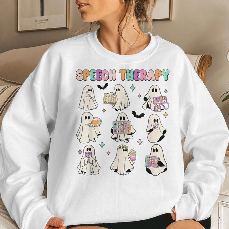 Retro Speech Therapy Halloween Spooky Slp Ghost Women Sweatshirt Gifts for Her