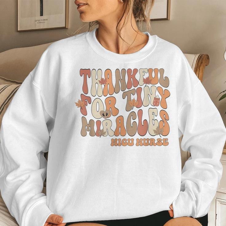 Retro Thankful For Tiny Miracles Thanksgiving Nicu Nurse Women Sweatshirt Gifts for Her