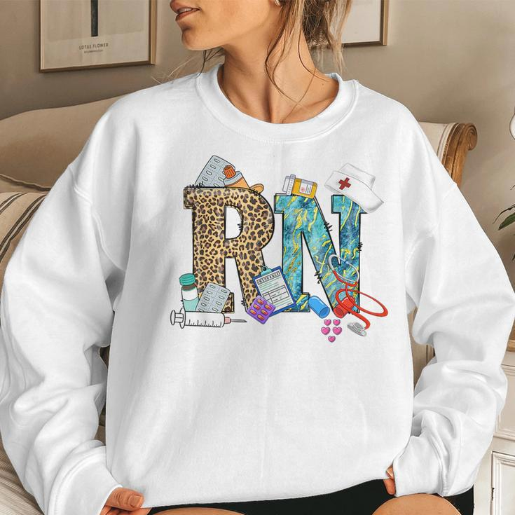 Rn Nursing Registered Nurse Job Appreciation Retro Leopard Women Crewneck Graphic Sweatshirt Gifts for Her