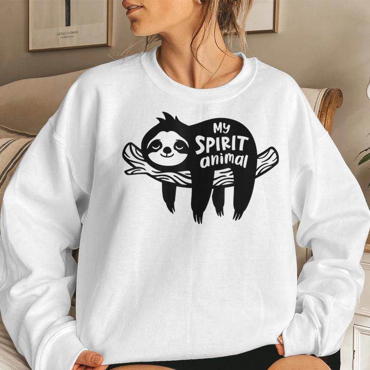Sloth Is My Spirit Animal Chillin Lazy Introvert Sloth Funny Women Crewneck Graphic Sweatshirt Gifts for Her