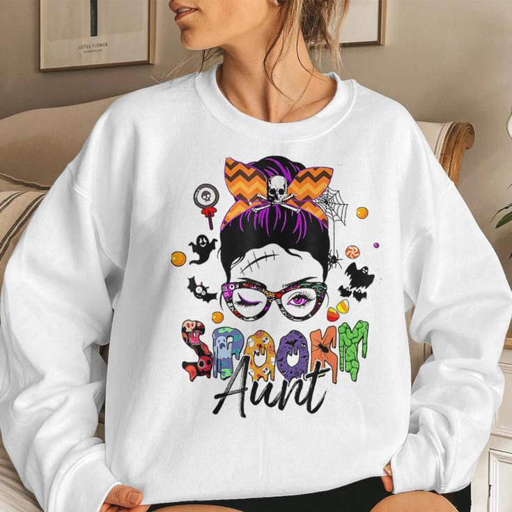 Spooky Aunt Messy Bun Auntie Halloween Women Sweatshirt Gifts for Her