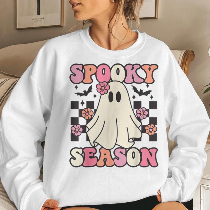 Spooky Season Halloween Ghost Costume Retro Groovy Women Sweatshirt Gifts for Her