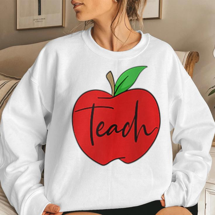 Teach Proud Teacher Teaching Job Pride Apple Pocket Print Women Sweatshirt Gifts for Her