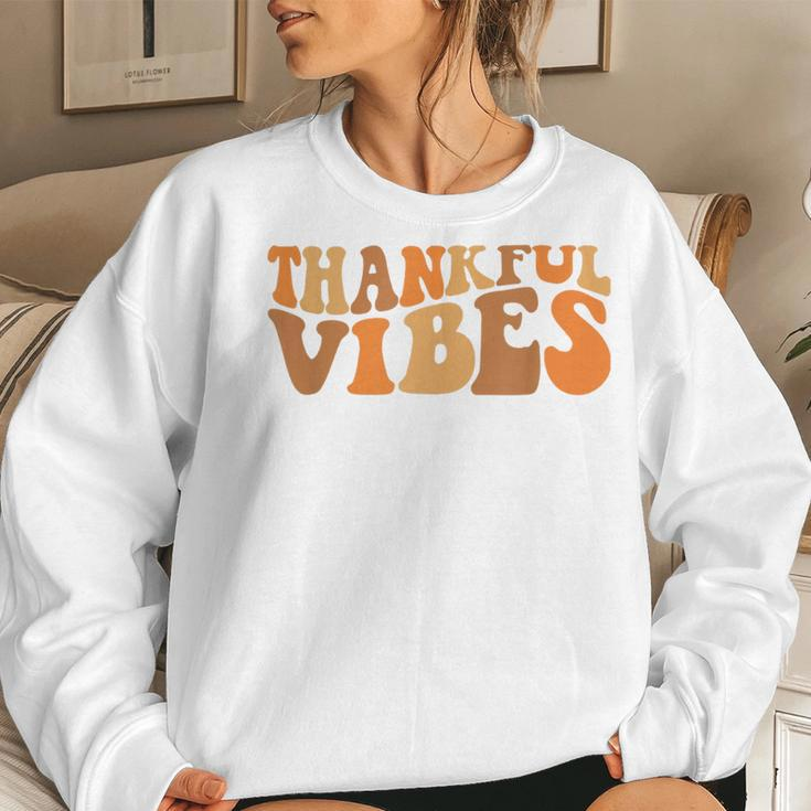 Thankful Vibes Fall Thanksgiving Women Sweatshirt Gifts for Her