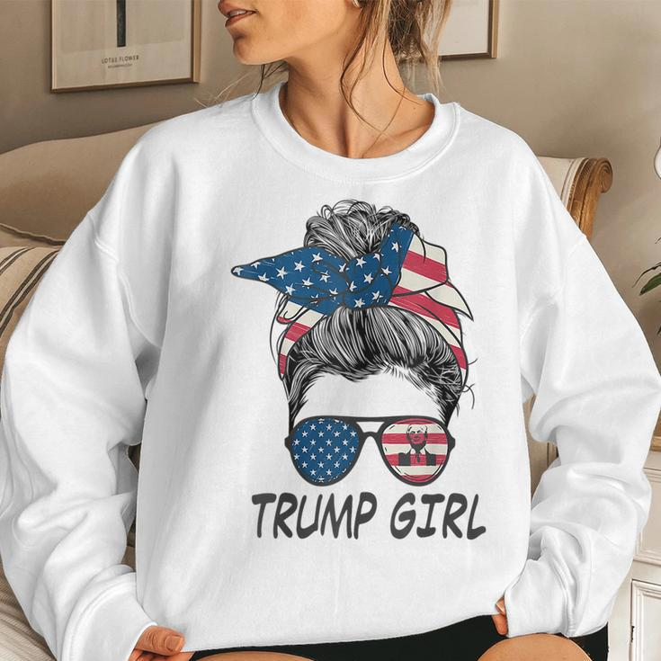Trump Girl Messy Bun American Flag Girls Women Sweatshirt Gifts for Her