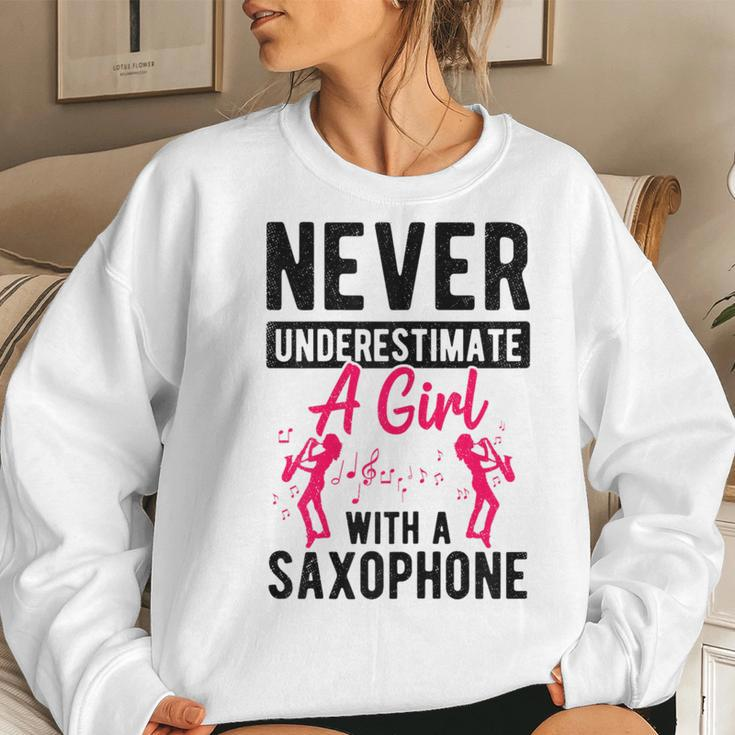 Never Underestimate A Girl With A Saxophone Idea Women Women Sweatshirt Gifts for Her