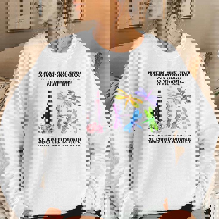 A Woman Cannot Survive On Wine Alone Dragonfly Lovers Women Sweatshirt Gifts for Her