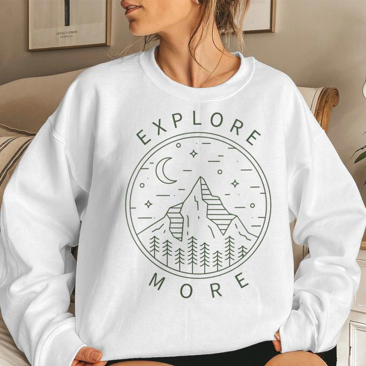 Womens Explore More Minimalist Mountains Hiking Hiker Rock Climbing Women Crewneck Graphic Sweatshirt Gifts for Her