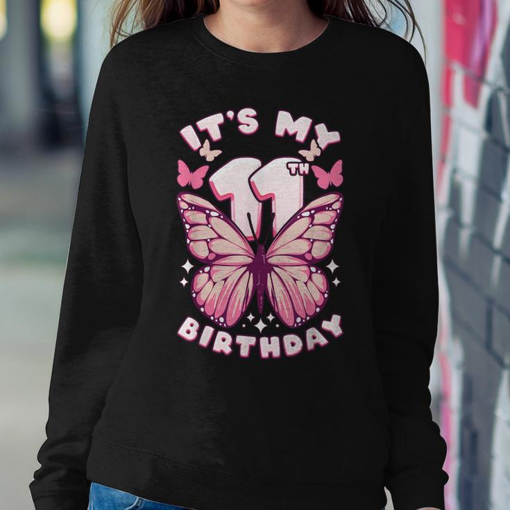 11Th Birthday Girl 11 Years Butterflies And Number 11 Women Sweatshirt Personalized Gifts