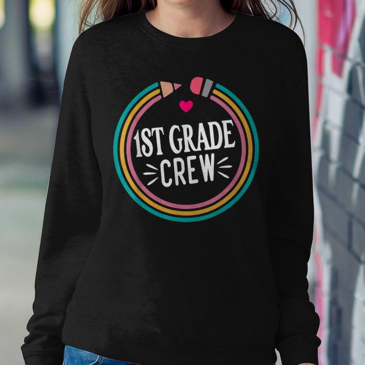 1St Grade Crew - Happy First Day Of School Preschool Teacher Women Crewneck Graphic Sweatshirt Funny Gifts