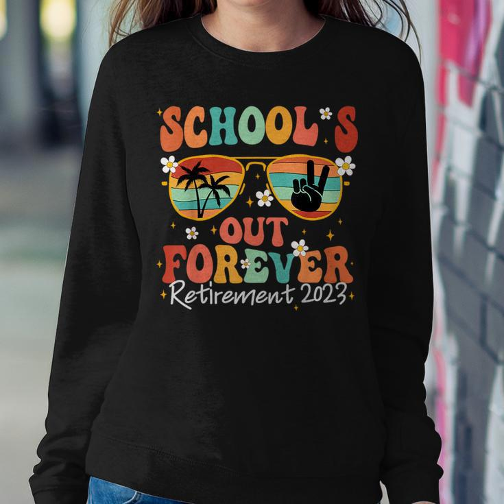 2023 Groovy Schools Out Forever Retirement Teacher Retired Sweatshirt Unique Gifts