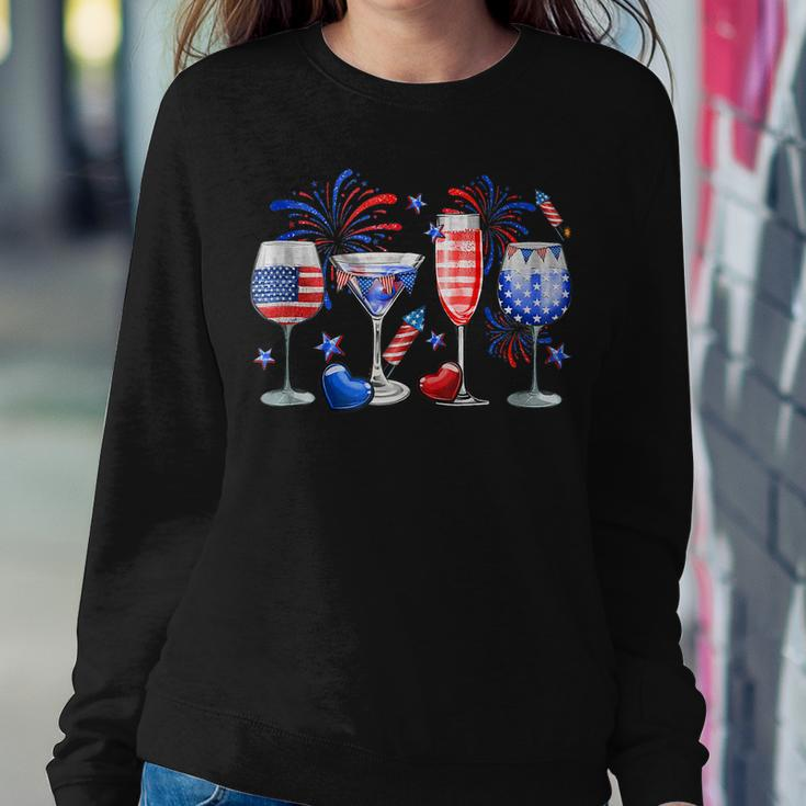 4Th Of July Wine Glasses Independence Day American Flag Women Sweatshirt Unique Gifts