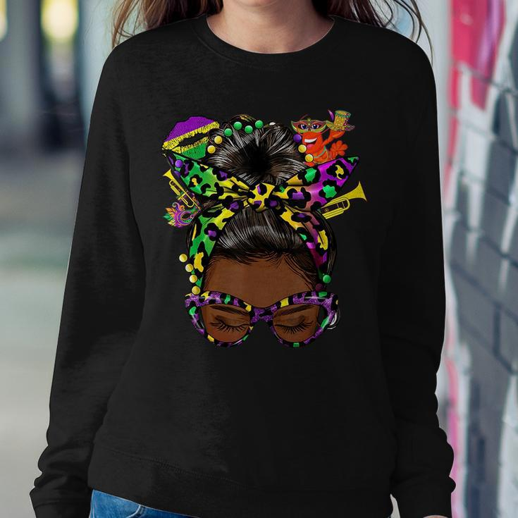 Afro Messy Bun Happy Mardi Gras Black Women Carnival Women Crewneck Graphic Sweatshirt Funny Gifts