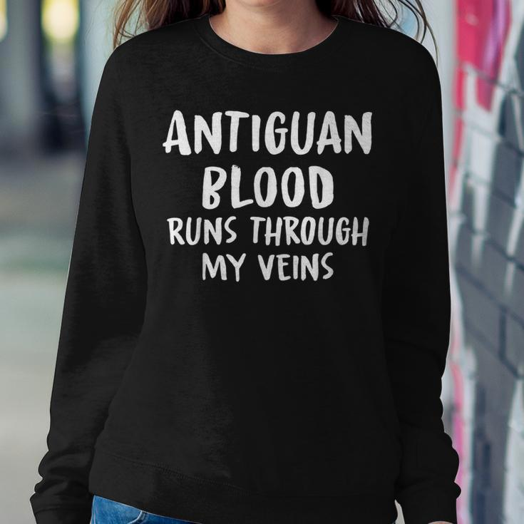 Antiguan Blood Runs Through My Veins Novelty Sarcastic Word Women Sweatshirt Funny Gifts
