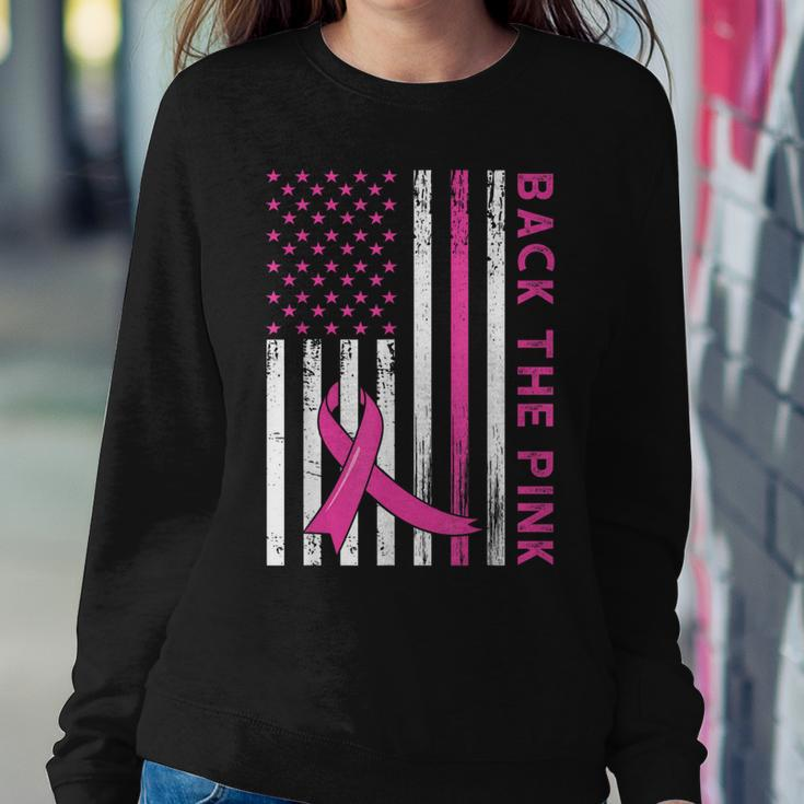 Back The Pink Ribbon Flag Breast Cancer Warrior Women Sweatshirt Funny Gifts
