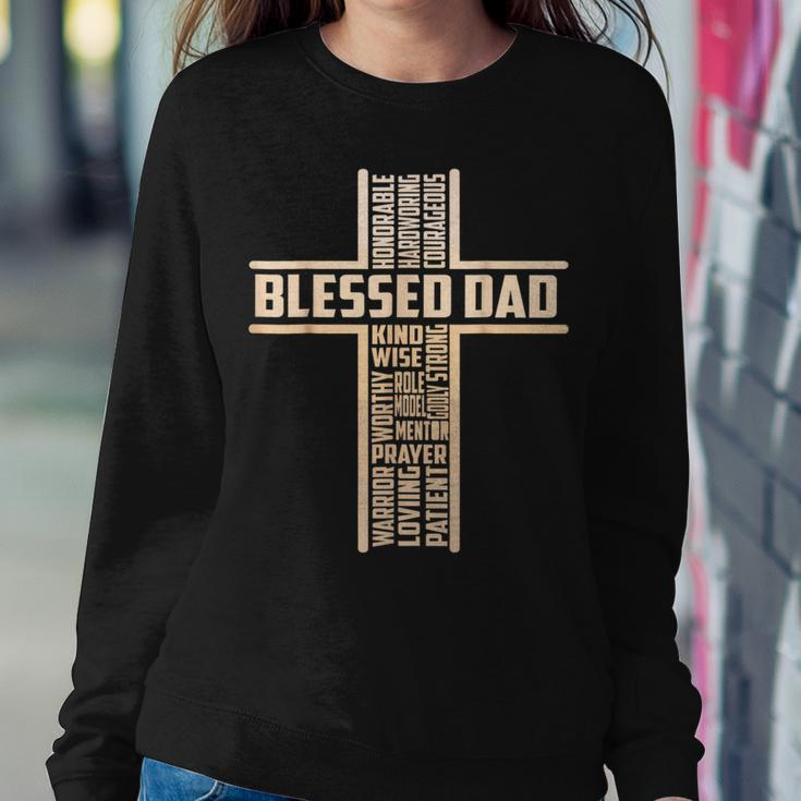 Blessed Dad Fathers Day Cross Christian Papa Pop Husband Women Crewneck Graphic Sweatshirt Funny Gifts