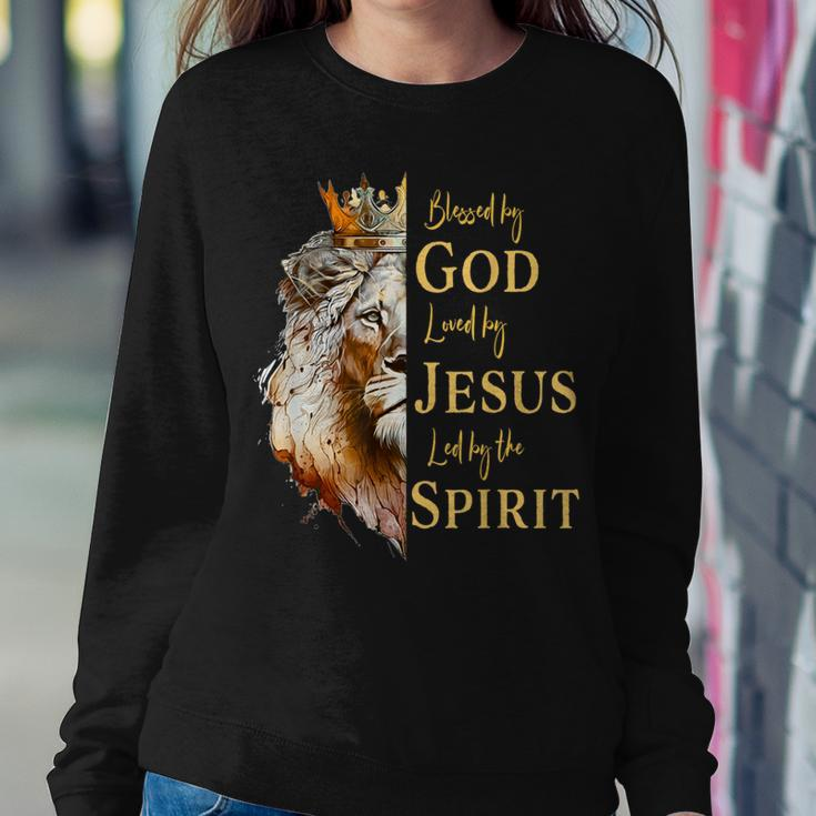 Blessed By God Loved By Jesus Lion Women Sweatshirt Funny Gifts