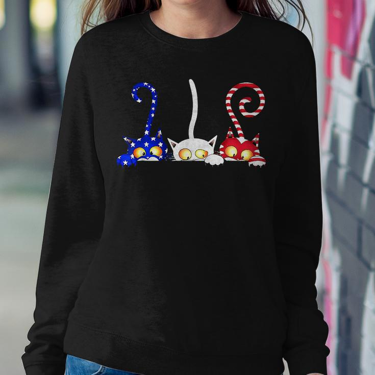 Cat 4Th Of July American Flag Red White Blue Women Kids Women Crewneck Graphic Sweatshirt Funny Gifts