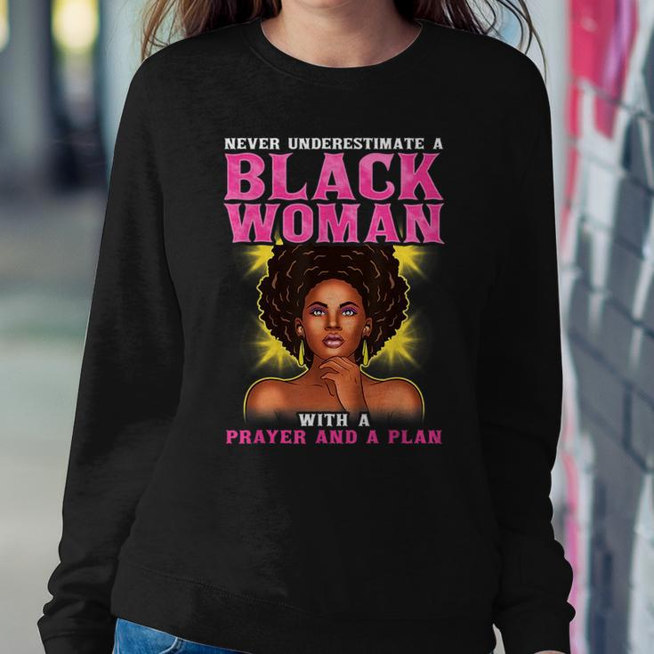 Christian Never Underestimate Black Woman Prayer Plan Women Crewneck Graphic Sweatshirt Funny Gifts