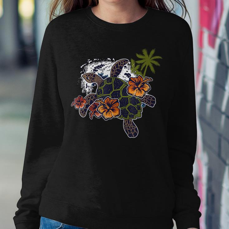 Colorful Cute Turtle Hawaiian Flowers Sea Turtle Floral Women Crewneck Graphic Sweatshirt Funny Gifts
