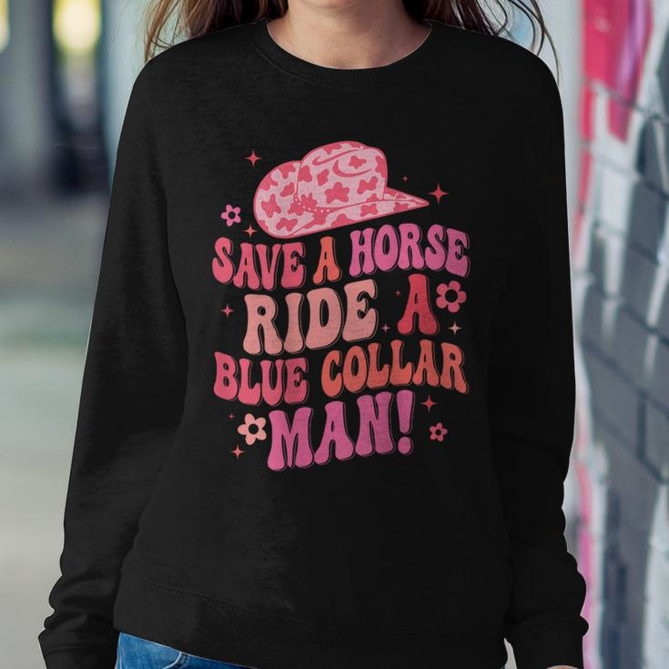 Cowboy Save A Horse Ride A Blue Collar Man On Back Women Sweatshirt Unique Gifts