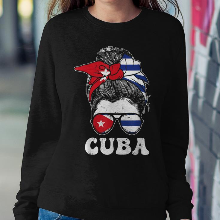 Cuban Girl Flag Messy Hair Bun Republic Of Cuba Heritage Women Sweatshirt Funny Gifts