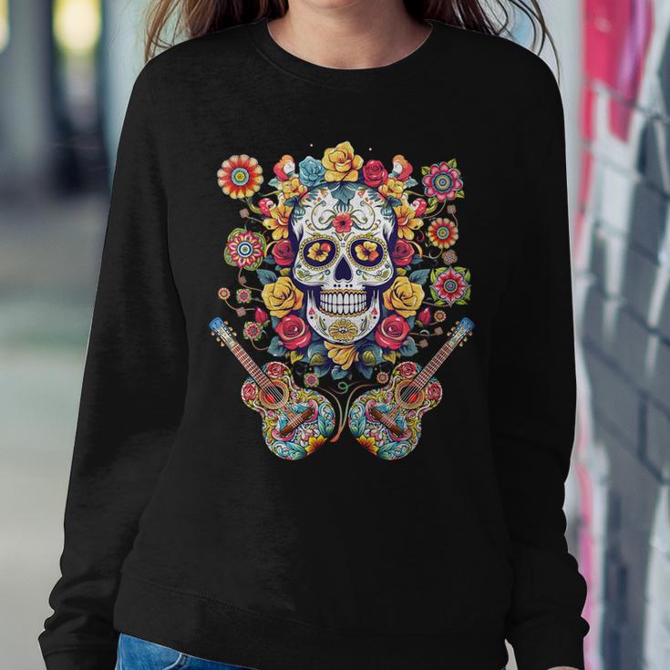 Day Of The Dead Flower Guitar Skull Dia De Los Muertos Women Sweatshirt Unique Gifts