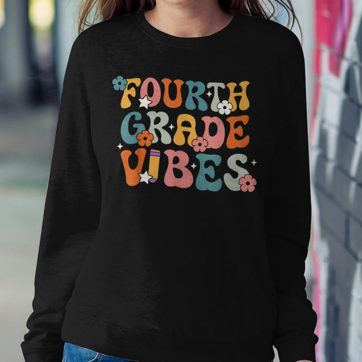 Fourth Grade Vibes Back To School Retro 4Th Grade Teachers Women Crewneck Graphic Sweatshirt Funny Gifts