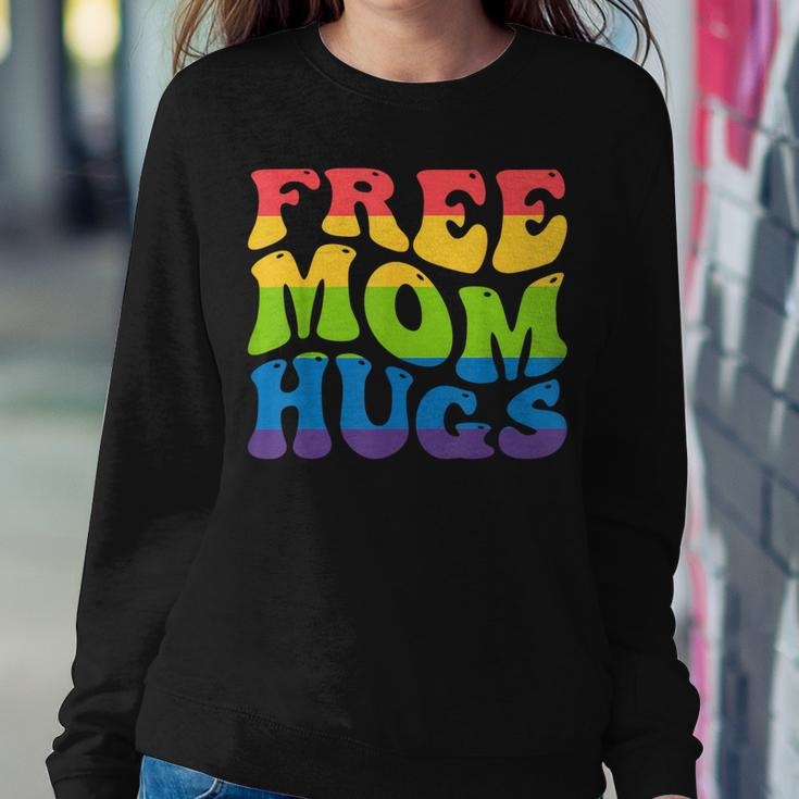 Free Mom Hugs For Lgbtq Pride Month And Gay Rights Groovy Women Sweatshirt Unique Gifts