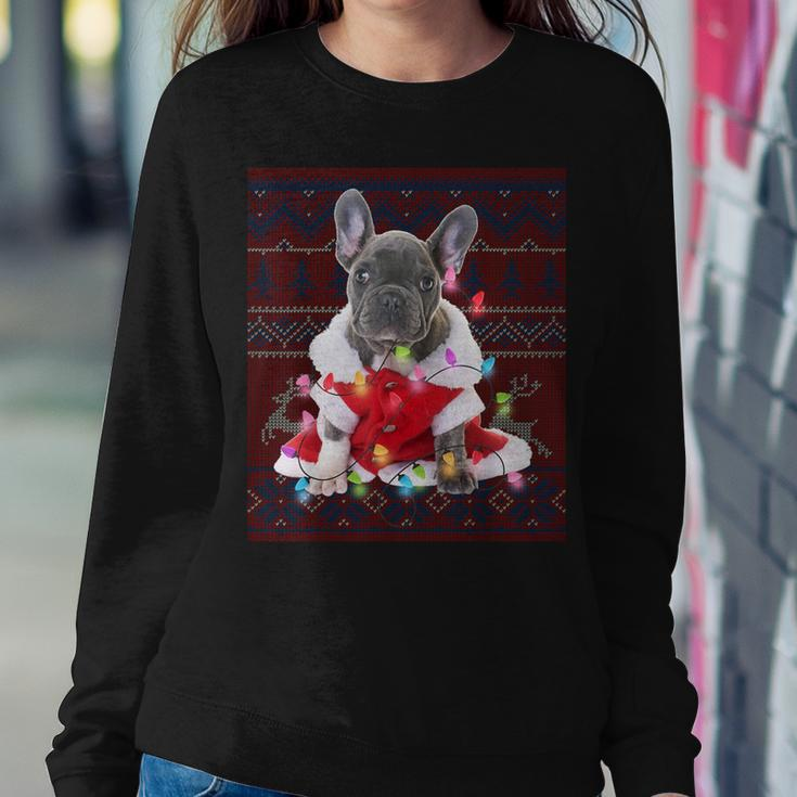 French Bulldog Christmas Lights Ugly Sweater Dog Lover Women Sweatshirt Funny Gifts