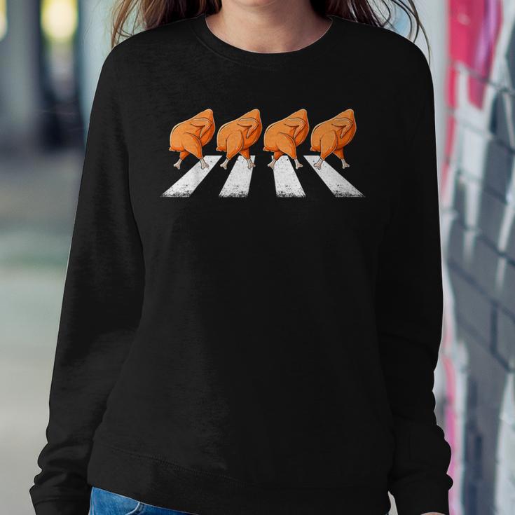 Fun Chicken Crossing Road Crosswalk Turkey Day Thanksgiving Women Sweatshirt Unique Gifts