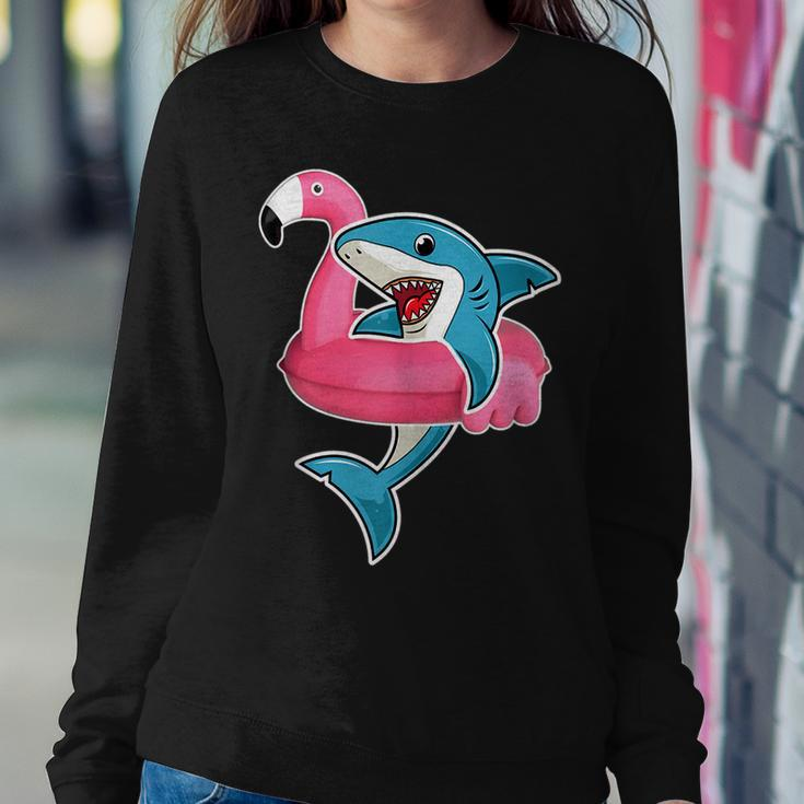 Funny Flamingo Float Summer Shark Floating Women Crewneck Graphic Sweatshirt Unique Gifts