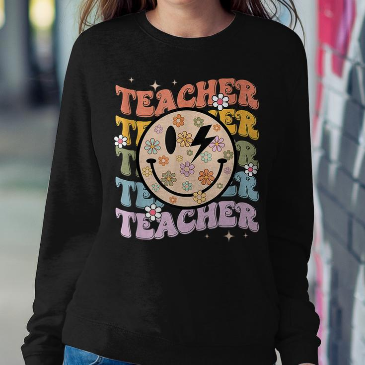 Funny Hippie Face Teacher Back To School Teachers Day  Women Crewneck Graphic Sweatshirt Personalized Gifts