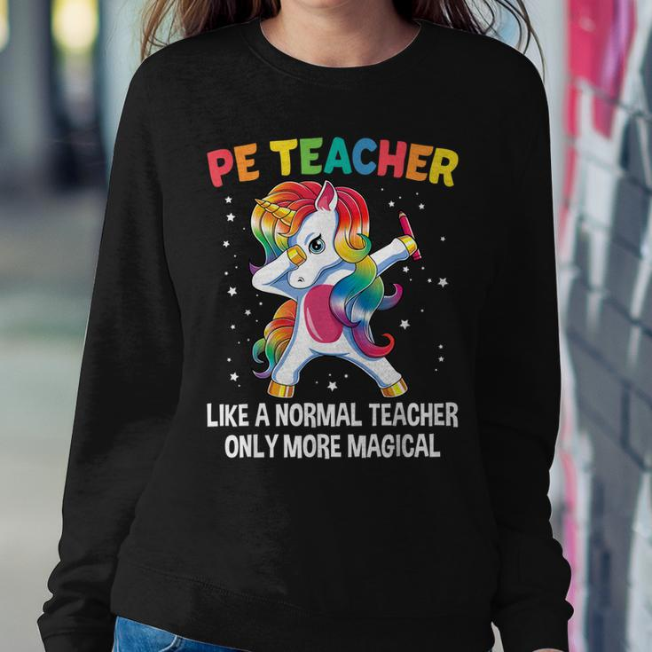 Funny Pe Teacher Back To School Dabbing Unicorn Women Crewneck Graphic Sweatshirt Personalized Gifts