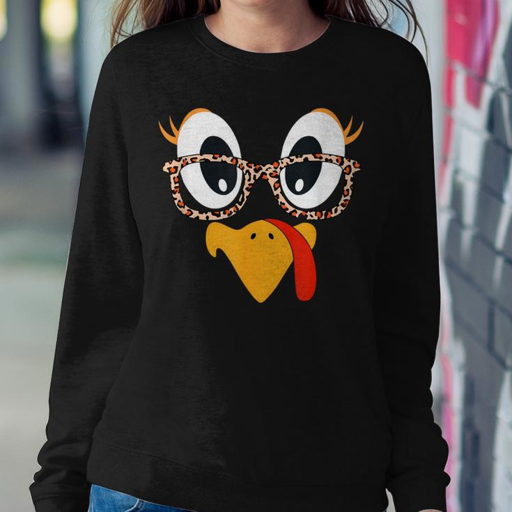Thanksgiving Turkey Face Leopard Print Glasses Women Women Sweatshirt Funny Gifts