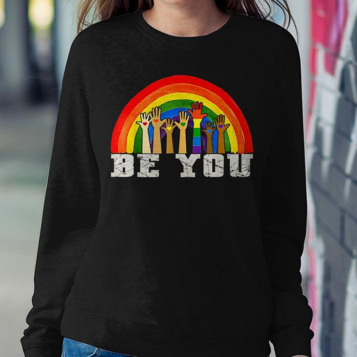 Be You Gay Pride Lgbt Ally Rainbow Vintage Pride Lgbtq Women Sweatshirt Unique Gifts
