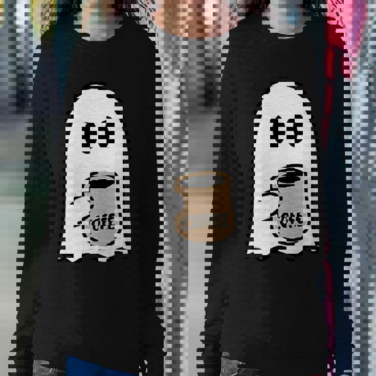Ghost Drinking Coffee Funny Halloween Costume Coffee Lover Women Crewneck Graphic Sweatshirt Personalized Gifts