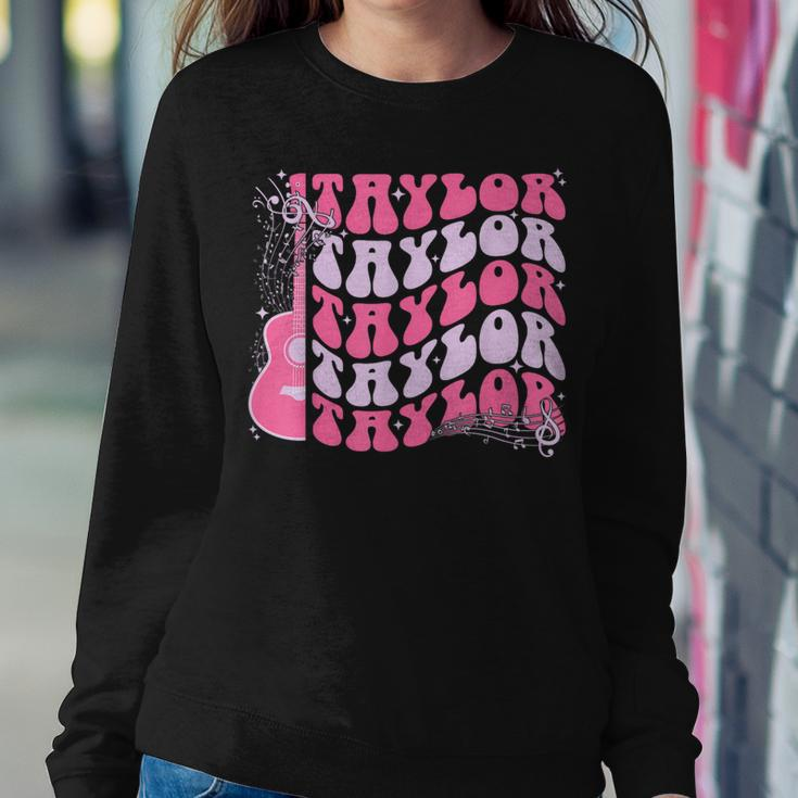 Girl Retro Taylor First Name Personalized Groovy Birthday Women Sweatshirt Personalized Gifts