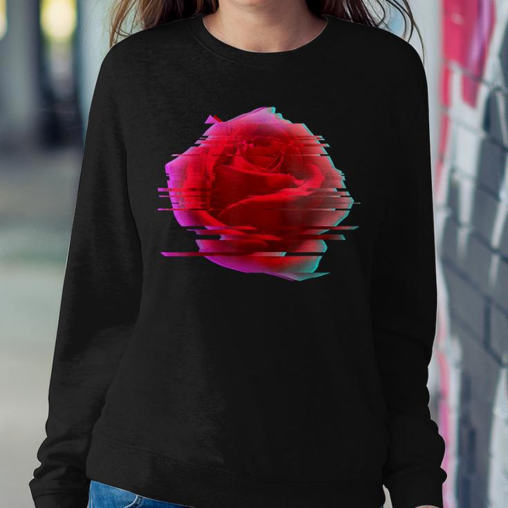 Glitch Rose Vaporwave Aesthetic Trippy Floral Psychedelic Women Sweatshirt Unique Gifts