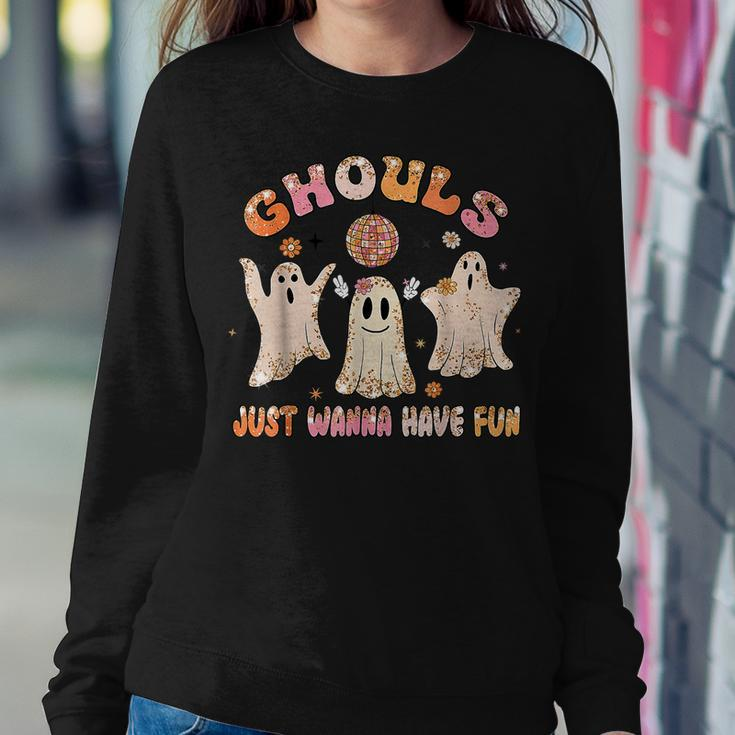 Groovy Ghouls Just Wanna Have Fun Halloween Spooky Season Women Sweatshirt Unique Gifts