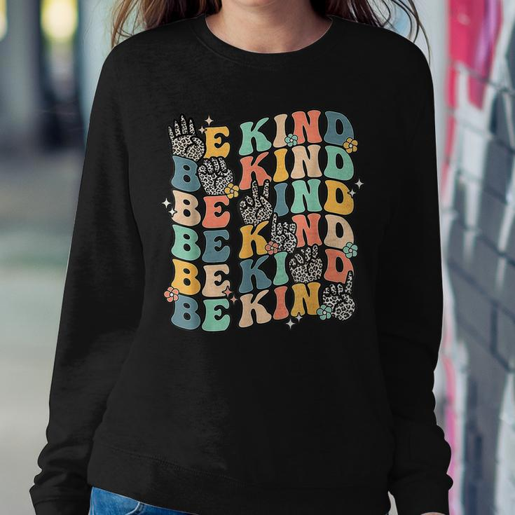 Groovy Be Kind Hand Sign Asl Communicate Sped Language Spell Women Sweatshirt Unique Gifts