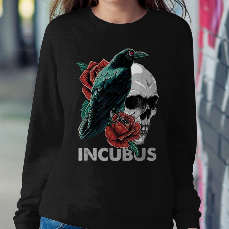 Halloween Graphic Incubus-Crow Left Skull Morning And Flower Women Sweatshirt Funny Gifts