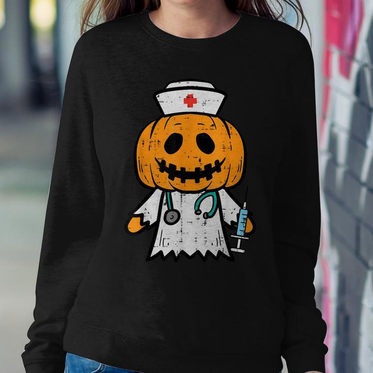 Halloween Pumpkin Nurse Cute Er Nicu Costume Scrub Top Women Sweatshirt Funny Gifts