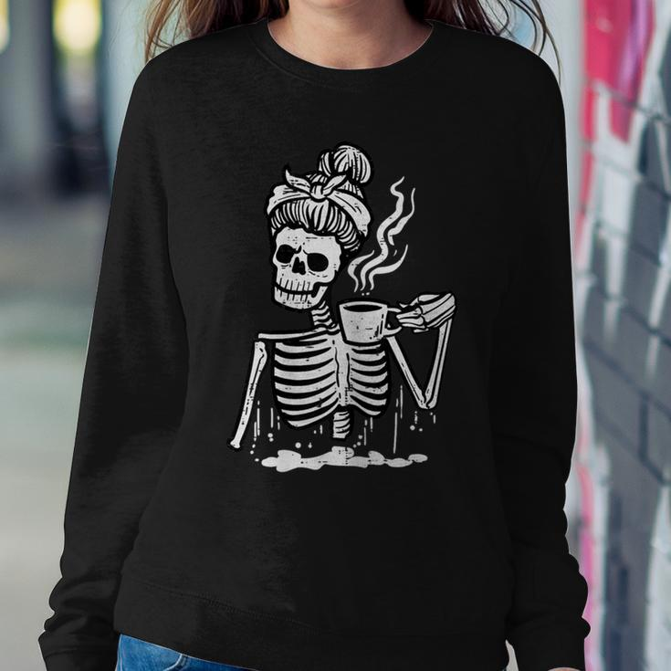 Halloween Skeleton Messy Bun Coffee Costume Mom Women Sweatshirt Unique Gifts
