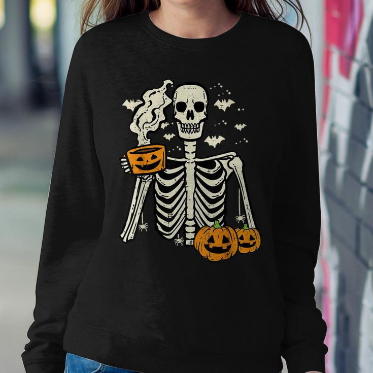 Halloween Skeleton Pumpkin Fall Coffee Fun Costume Women Sweatshirt Unique Gifts