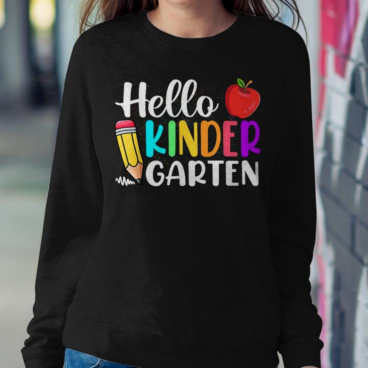 Happy First Day Of Kindergarten Hello Back To School Teacher Women Sweatshirt Funny Gifts