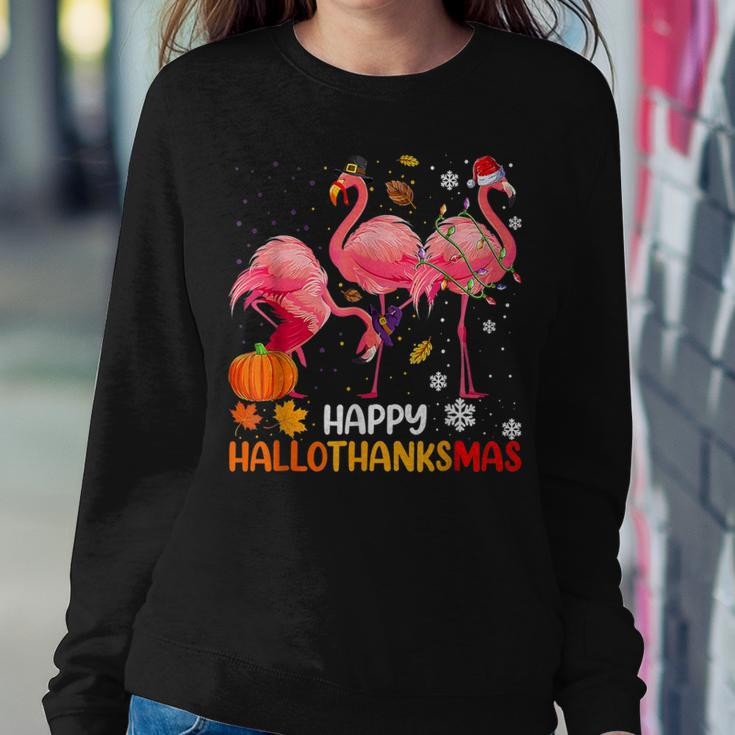 Happy Hallothanksmas Flamingo Halloween Thanksgiving Women Sweatshirt Unique Gifts
