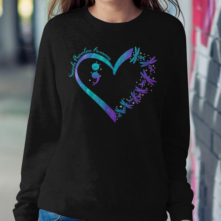 Heart Dragonfly Purple And Teal Suicide Prevention Awareness Women Sweatshirt Unique Gifts