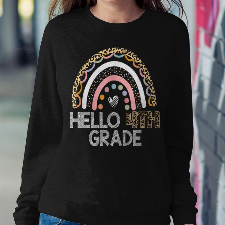 Hello 4Th Grade Leopard Rainbow Back To School Teacher Girls Women Sweatshirt Unique Gifts